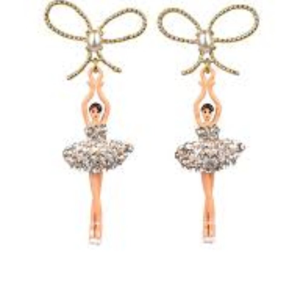 Les Nereides ballerina with tutu paved with crystal rhinestones Stud Earring